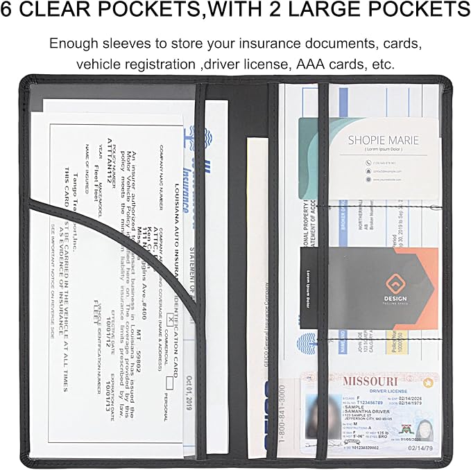 LumiMokki Premium Car Registration & Insurance Card Holder, Black | Vehicle Glove Box Organizer, Magnetic Closure Car Document Holder, For Insurance, Cards, License, Women & Men