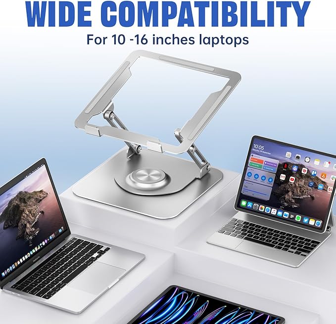 JOYEKY Laptop Stand for Desk, Adjustable Computer Stand with 360° Rotating Base, Ergonomic Laptop Riser for Collaborative Work, Foldable & Portable Laptop Stand, fits for All 10-16" Laptops