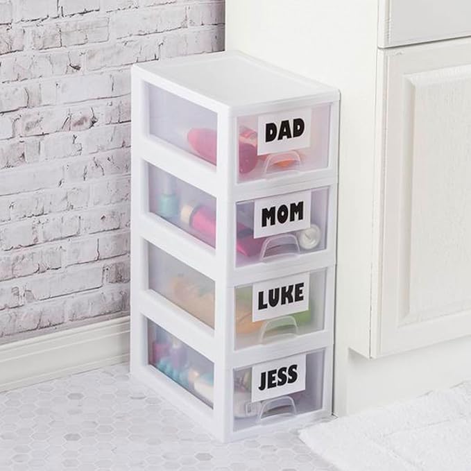 Sterilite 24-Pack 6 Quart Stacking Drawer, Clear Storage Closet Organizer, White Frame - Stackable Modular Plastic Drawers for Clothes, Accessories, Craft Supplies, Shoes or Linens