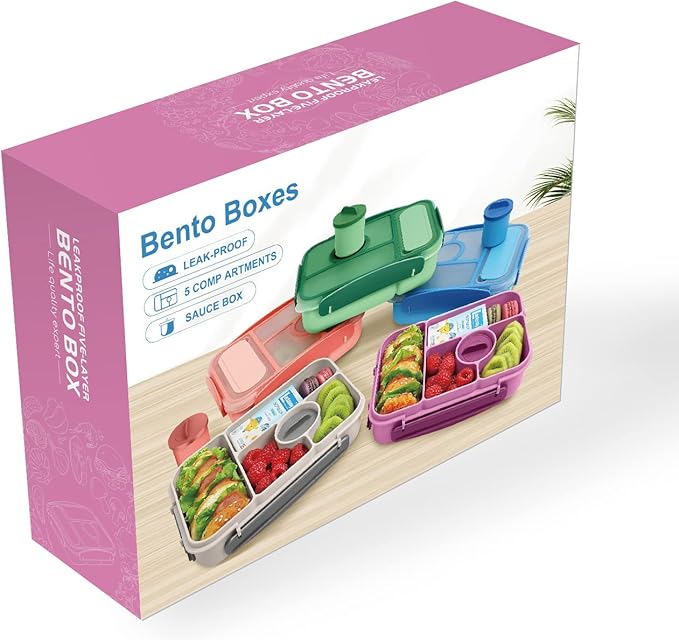 Lunch Box Kids,Bento Box Adult,Lunch Containers for Adults/Kids/Toddler,5 Compartments Bento Lunch Box with Sauce Vontainers,Microwave & Dishwasher & Freezer Safe(Purple)