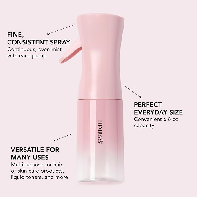 The Hair Edit Infinity Spray Bottle, Continuous Fine Mist Water Sprayer, Ultra-Fine Even Mist for Hair Styling, Curls & Blowouts, Ergonomic Design, Continuous Small Spray Bottle, 6.8 oz