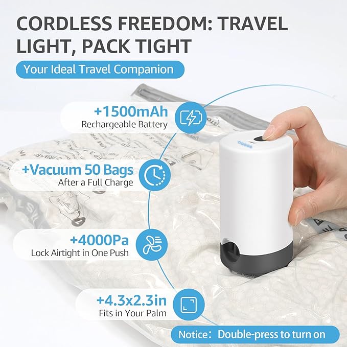 15 Packs Vacuum Bags for Travel with Rechargeable Pump, 3 Sizes Vacuum Seal Bags for Clothing, Compression Vacuum Travel Bags for Luggage, Vacuum Packing Bags for Closet Organization