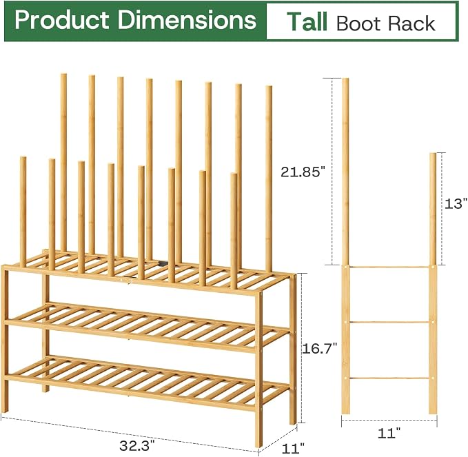 kiplant Tall Boot Rack Organizer - 8 Pair Boot Rack Bamboo Wood Shoe Rack for Entryway & Closet, Holds Tall Boots