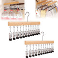 Closet Organizer with 12 Clips, Space Saving Hanging Closet Storage for Hats, Scarves, Jeans, Skirts, Socks, Pants, Multi-Purpose Clip Hanger(Wood TypeA*2)
