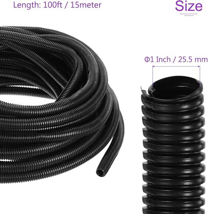 DMiotech 100ft Wire Loom Split Tubing 1 Inch(25.5 Mm) ID, Cord Protectors from Pet Flexible Conduit Cable Management for Office, Home, Garden, Black