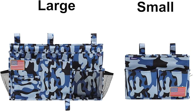 Surblue Bedside Caddy Hanging Bed Organizer Storage Bag Pocket for Bunk and Hospital Beds, College Dorm Rooms Baby Bed Rails, Wheelchair Side Bag, Camp Chiars, 4 Pockets and 2 Hooks (Small Ocean)