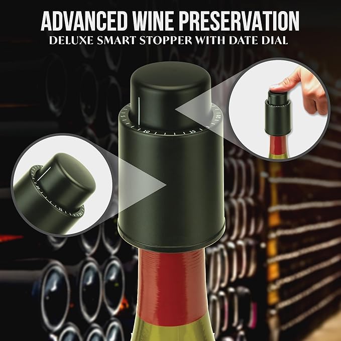 Cork & Vine ‘The Barkeeper’ 9-Piece Beer and Wine Set | Bar Accessories for The Home Bar Set | Battery Operated Cordless Beer & Wine Bottle Opener, Deluxe Wine Bottle Stopper | Preserve Opened Wine