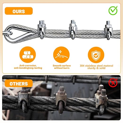 20Pcs 1/8 inch Stainless Steel Wire Rope Cable Clamp,M3 Wire Rope Clips U Bolt Saddle Fastener