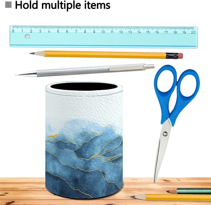 Marble Pen Holder Pencil Cup for Desk Organizer | Cute Makeup Brush Holder PU Multifunctional Office Suppliesfor Decor Home Classroom School