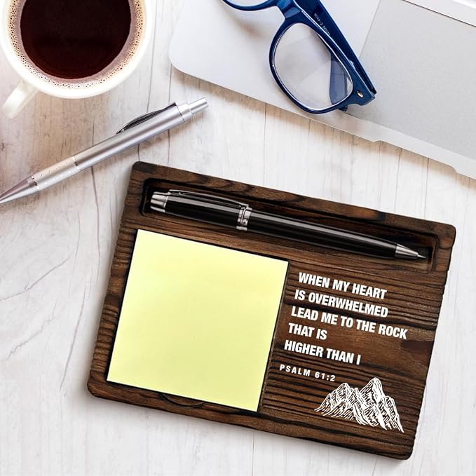 Inspirational Christian Sticky Note Holder Encouragement Gifts Psalm 61:2 Bible Verses Self-Stick Note Pad Holders Office Decor, Christian Religious Gifts for Women Men Coworker Friends