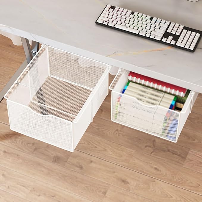 Closet Pull-Out Baskets,Clothing Pull Out Basket,Punch-free Metal Mesh Basket,for Home/Laundry/Bathroom/Mudroom/Pantry(White)