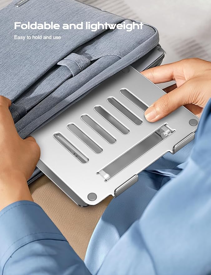 LOXP Aluminum Laptop Stand, Adjustable Laptop Stand for Desk Foldable | Portable Laptop Riser, Ergonomic Computer Notebook Holder for Desk, Office Desk Accessories (10-15.6'') - Silver