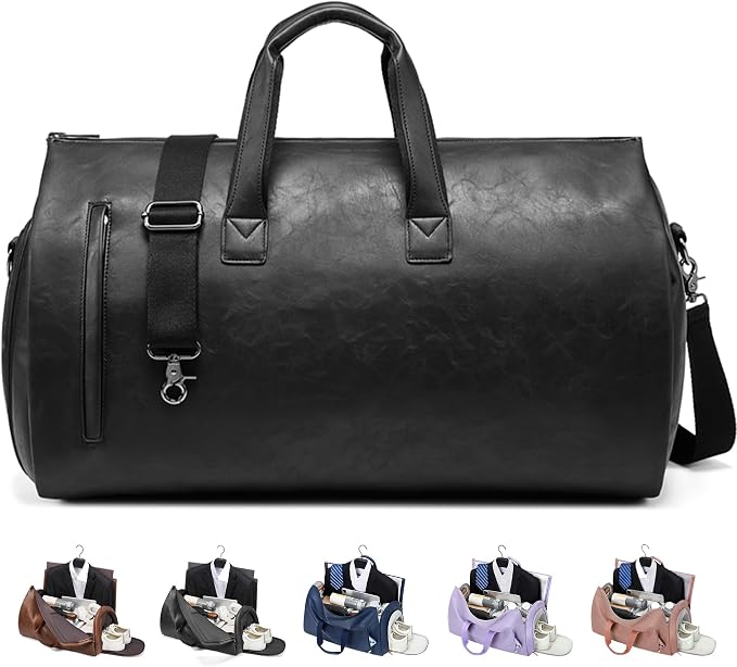 Convertible Garment Bag, Carry on Garment Duffel Bag with Shoulder Strap, Men's Women's Travel Clothing Bag with Shoe Compartment, 2-in-1 Hanging Suitcase Suit Business Travel Bag (Black)