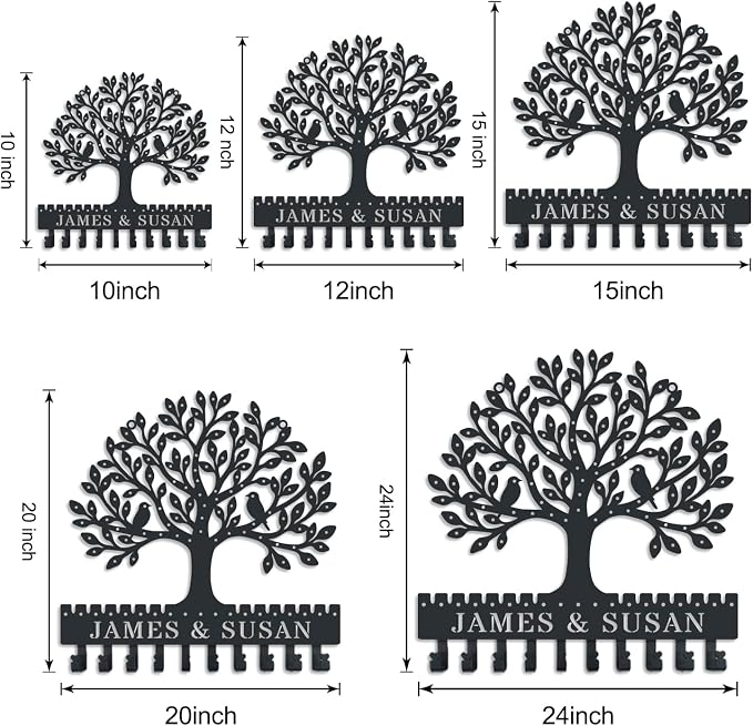 Personalized Tree of Life Metal Wall-Mounted Earring Holder, a hanging jewelry organizer with hooks, suitable for earrings, studs, necklaces, and other accessories Valentine's Day Gift