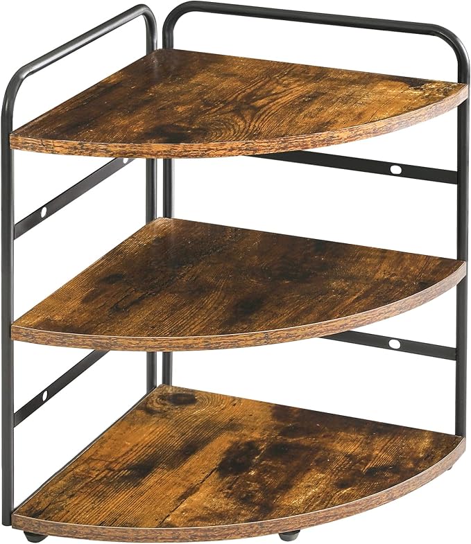 IBUYKE Corner Shelf,Wood Kitchen Spice Organizer,Brown TWJ002H | Bathroom Counter Organizer 3-Tier Spice Rack for Small Spaces Cosmetic Storage Perfume Holder Adjustable Height