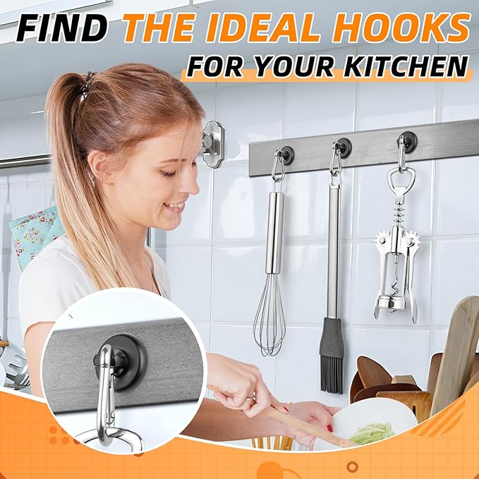 FINDMAG Magnetic Hooks with Swivel Carabiner, Neodymium Magnet Hooks for Hanging, Magnet with Hook for Kitchen, Office, Home, School - Black, 20 Pack