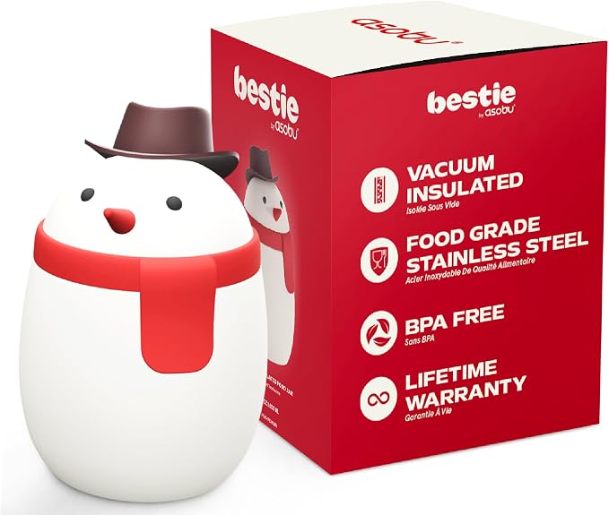 asobu Bestie Foodie Kids Insulated Food Jar – Cute Character Lunch Container for Children, BPA-Free Stainless Steel, Leakproof & Vacuum Sealed, Keeps Food Hot or Cold, Easy to Clean, 16oz