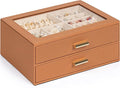 AKOZLIN Jewelry Box with Clear Lid Functional Leather Jewelry Storage Organizer Case 2 Drawers for Women Girls Necklace Ring Bracelet Earring