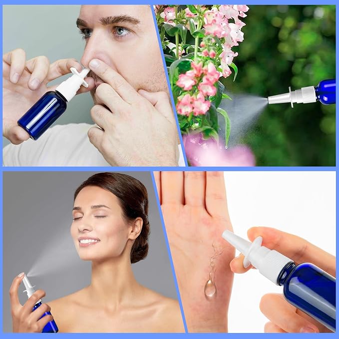 100 Pcs Nasal Spray Bottle, 1OZ/30ML Glass Bule Empty Nasal Spray Bottles Refillable with 20 Funnels and 20 Labels