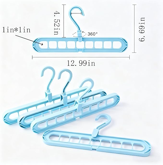 9 Space-Saving Hangers Heavy-Duty PP Plastic Tiered Hanger Organizer with Non-Slip Foldable Design, for Closet (Blue, 5)