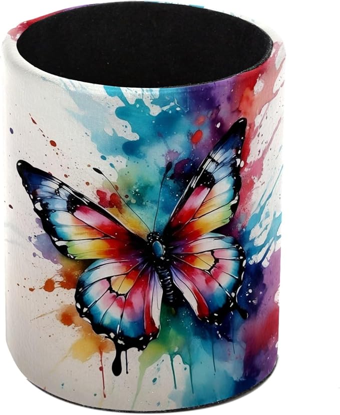 Vibrant Butterflies Pen Holder Pencil Organizer for Desk, 3.1” x 3.1” x 3.9” Pencil Cup Office Supplies, Large Capacity Cute Pen and Makeup Brush Holder for Home, School, Desktop