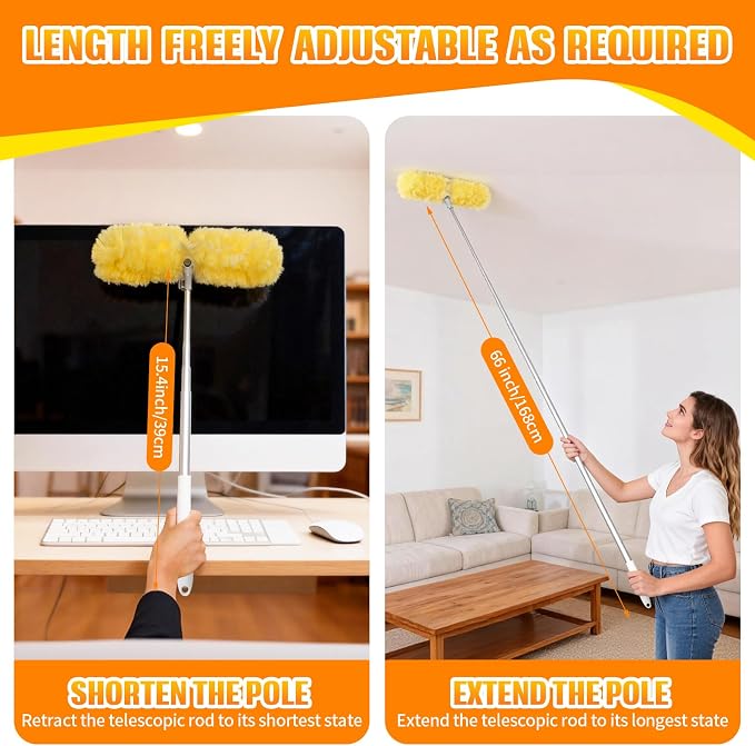 60 Count 360° Heavy Duty Duster Refills with 6 ft Extendable Handle, Compatible with Swiffer Duster, 4X Electrostatic Microfiber Disposable Duster Kit for Home, Office & High Reach Cleaning