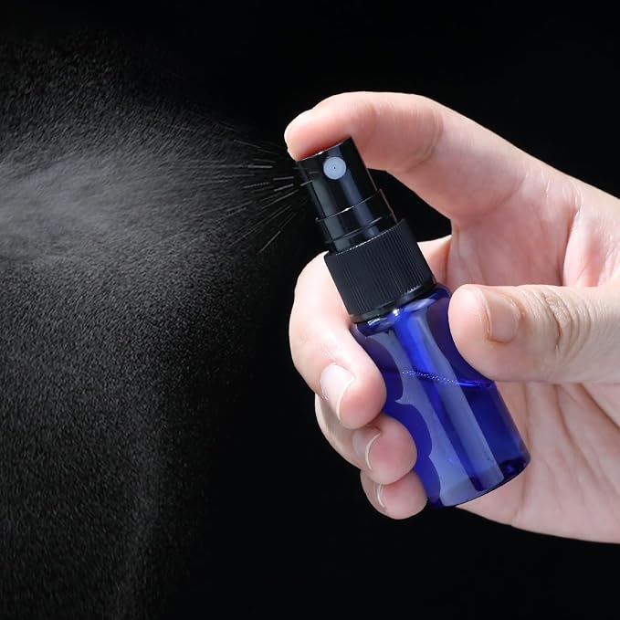 longway 15 PCS Spray Bottles, 0.5oz/15ml Blue Empty Fine Mist Spray Bottle Dispenser with Cap, Small Refillable Liquid Containers with 1pcs Funnel and 18pcs Labels