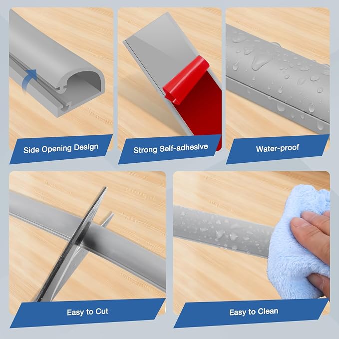 Silicone Cord Covers Wall Self-Adhesive Cord Covers for Wires on Wall Wire Hider Flexible Cable Hider with Side-Opening for Home Office TV Cable Management (0.31" W x 0.31" H x 39" L, Gray)