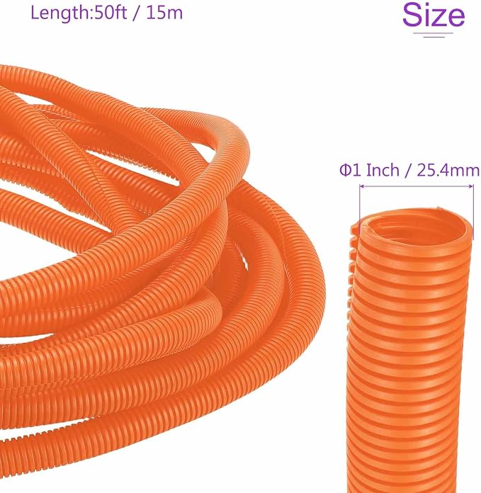 DMiotech 50ft Wire Loom Split Tubing 1 Inch(25.4mm) ID, Cord Protectors from Pet Flexible Conduit Cable Management for Office Home Garden, Orange