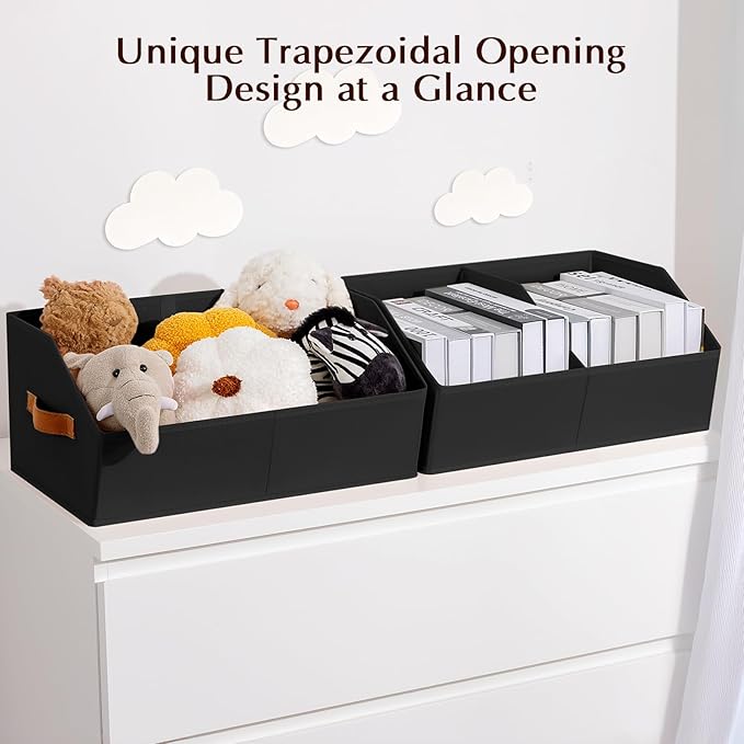 Homsorout Closet Organizers and Storage Bins - 4 Pack Collapsible Divided Trapezoidal Cube Storage Bins Baskets with Orange Handlefor Organizing Clothes Blankets, Toys, Books, Towels(Black)