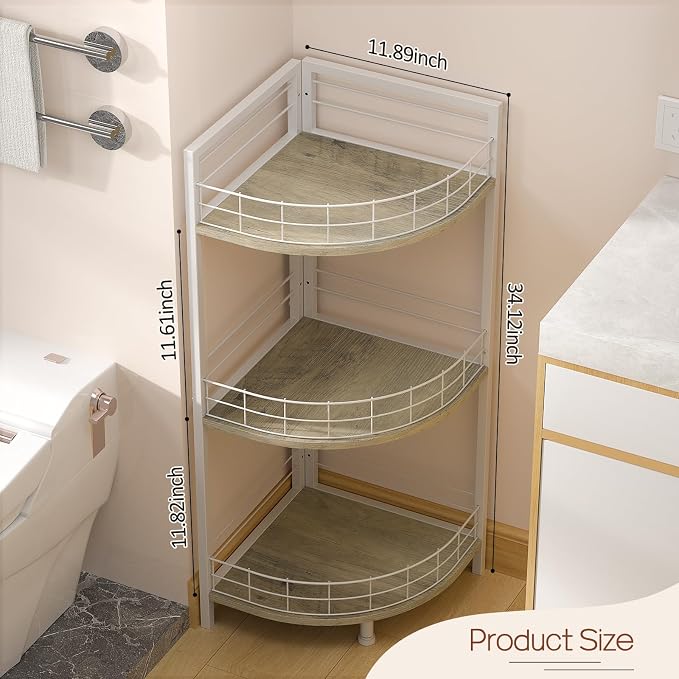 DAOUTIME Bathroom Standing Shelf, 3 Tier Free-Standing Shelf Units, Open Floor Shelves, Triangular Curved Corner Shelf Stand for Small Space, Ideal for Bathroom,Kitchen,Vanity Storage and Organizer