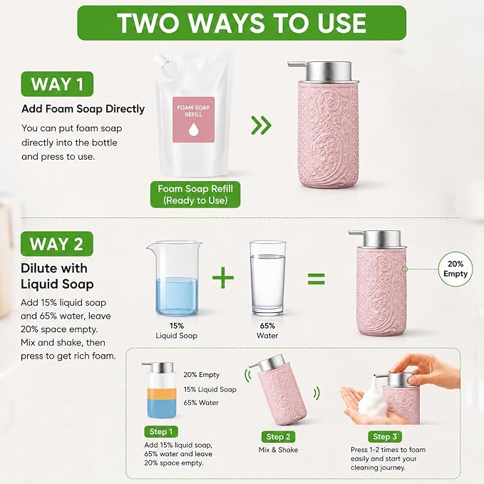 12OZ/350ML Ceramic Foaming Soap Dispenser Empty Hand Soap Dispenser Refillable Lotion Containers with Pump