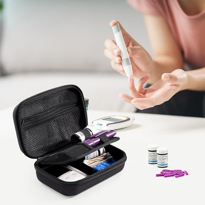 ProCase Diabetes Travel Case for Diabetic Supplies -Black, Small | Hard Storage Bag for Glucose Meter, Insulin Pen, Test Strips, Syringes, Needles & More; Organizer for Diabetic Care Kits