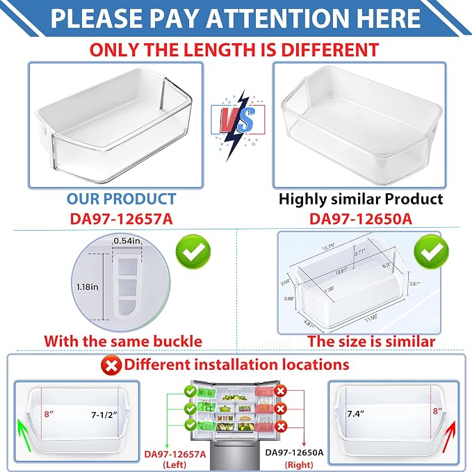 DA97-12657A Refrigerator Left Door Shelf Bin Replacement for Samsung Refrigerator Parts RF260BEAESR RF261BEAESR RF261BEAESP Replace DA63-07104A,DA63-06867,AP5621270,2813223,PS4176661 /Appliance Parts