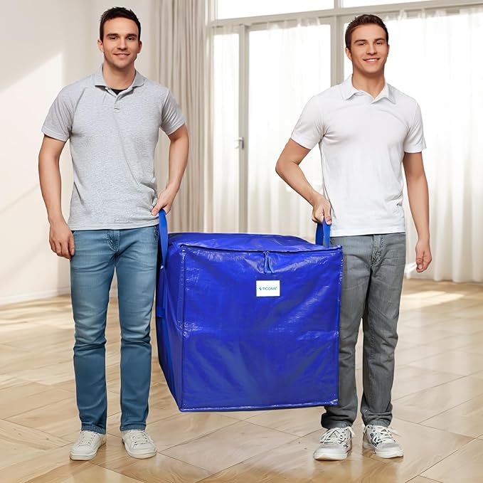 TICONN 6 Pack Extra Large Moving Bags with Zippers & Carrying Handles, Heavy-Duty Storage Tote Moving Boxes for Space Saving (6 PK, 60 Gallon)
