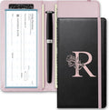 Letter Checkbook Cover, RFID Blocking Checkbook, Duplicate Checks with Pen Holder, Cards Slots, Multi-Functional Checkbook Holder for Personal and Business Checks