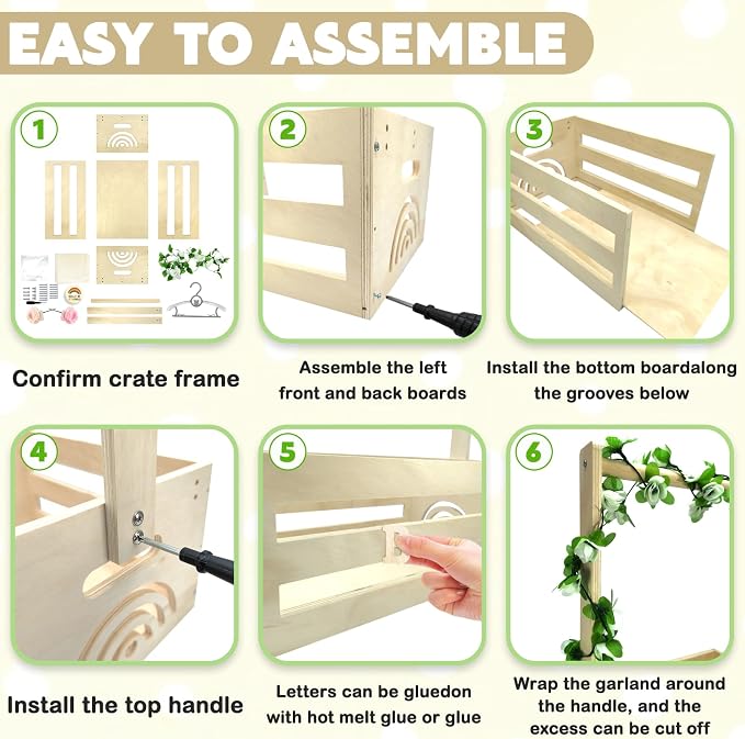 Wooden Baby Shower Crate Closet with Hanger Rack,Baby Baskets,Baby Shower Baskets with Handles & Garland for Newborn Boys Girls,Pregnancy Gifts for New Parents
