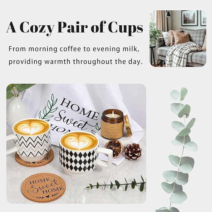 Housewarming Gift Basket for New Home | 13 Pcs Kitchen Essentials Set with Ceramic Mugs, Measuring Spoons, Storage Basket | New Home Gift Ideas | Closing Gifts for Couples & Families