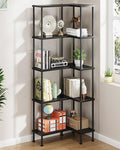 HIGDBFE 5-Tier L-Shaped Corner Bookshelf, 60" Tall Modern Corner Shelf | L-Shape Corner Fits Living Room, Bedroom, or Home Office Corners, 5 Open Shelves, Display Rack for Books, Plants, and More