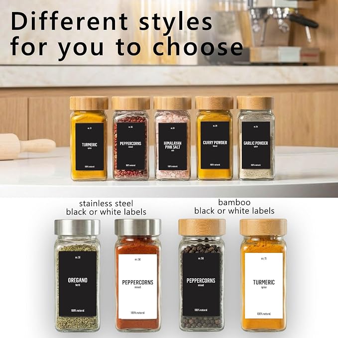 Deco haus Glass Spice Jars with Bamboo lids 36set [LABELS incl] Spice Containers with Labels, Funnel & Chalk Marker - Empty Herb Seasoning Containers, Small Seasoning Bottles for Herb with Wooden Lid