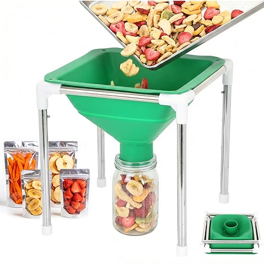 Extra Large Food Grade Silicone Collapsible Funnel and Stand, Fit Harvest Right Freeze Dryer,15" Wide, Fits All Size Dryer Trays, Easy Transfer Food to Mason Jars & Mylar Bags,Freeze Dryer Accessories