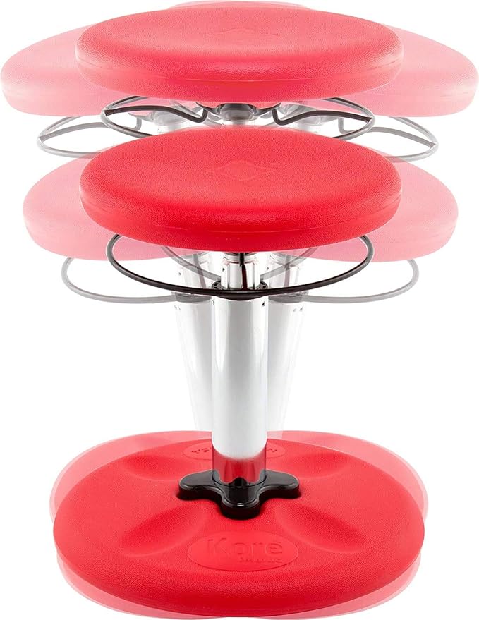 KORE Design Adjustable Wobble Stool Chair, Girls + Boys Kid Desk Stools, Ergonomic Small Office Chairs, Flexible Seating for Active Kids, ADD/ADHD, Classroom, Home, Age 6-11, Standard (14-19in), Red