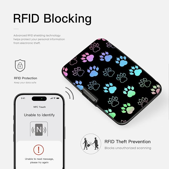 Credit Card Holder RFID Aluminum card case Dog Paw mini Wallet Women Men | ABS Business ID Case,Hard Case Large Capacity 6 Slots, Waterproof Durable ，Secure Closure Slim Small Credit Card Protector