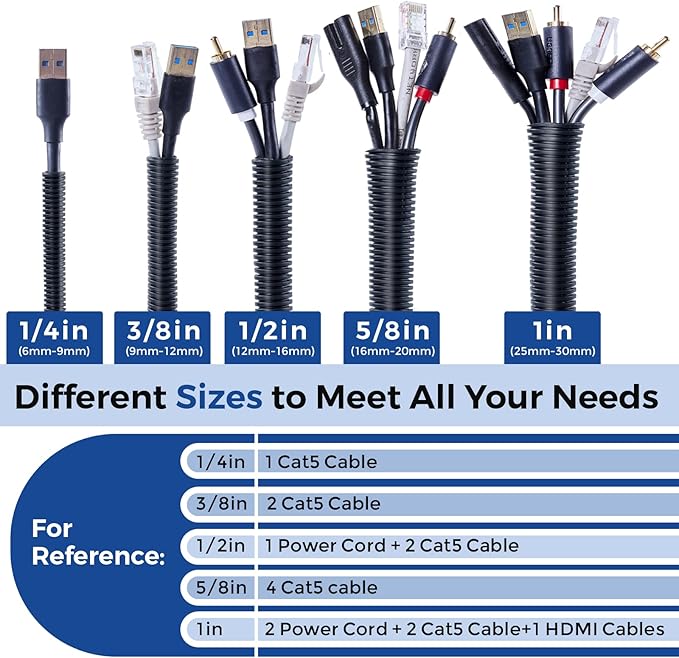 10ft 1/4inch Cable Management, White Wire Loom Tubing Cord Protector | Cable Sleeve Wire Wrap, Cord Wrap for Computer Cord Organizer, office, Home, ect