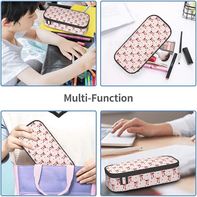 Red Bow Large Pencil Case for Girls Boys, Pencil Pouch Pen Bag Kids Teen | Big Capacity with Flip Top Zipper Stationery Organizer Storage Back to School Supplies for School Office College Student