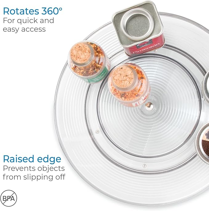 iDesign Linus Lazy Susan Cabinet Turntable - 2-Tier Organizer Tray for Kitchen Pantry or Countertops - 11", Clear