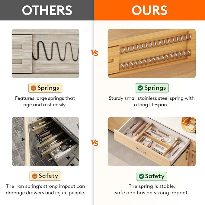 Lifewit 2.4" High 8 Pack Bamboo Drawer Dividers 33-42cm/13-16.5" Adjustable Wooden Drawer Organizer for Clothes/Utensils, Expandable Drawer Separator for Dresser/Kitchen/Bedroom/Office Organization
