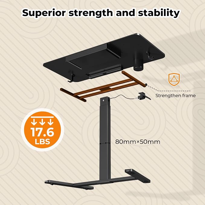 40"×20" Mobile Desk with Drawer, Rolling Desk with Storage | Height Adjustable Portable Laptop Desk on Wheels, Small Computer Desk with Cup Holder and Hooks for Study & Work, Black