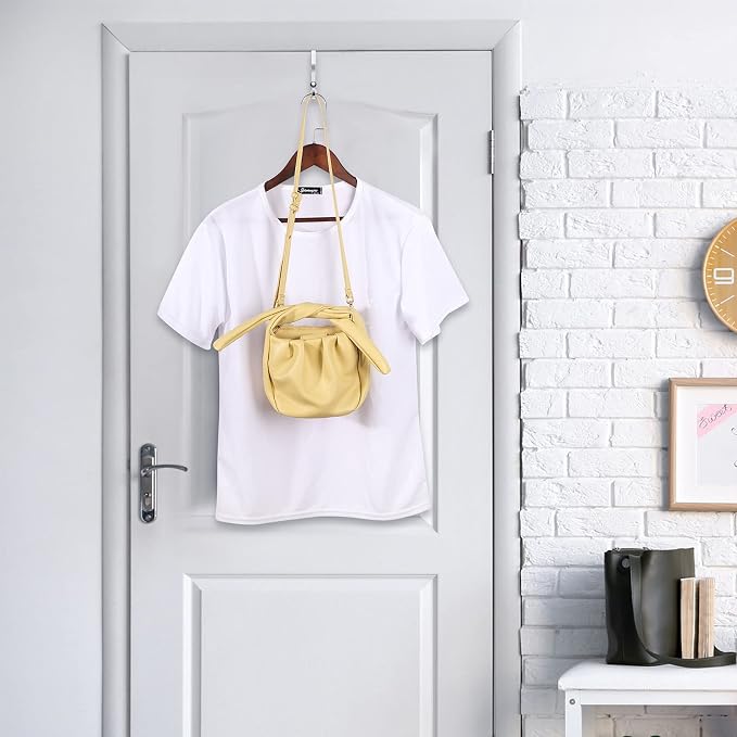 Hotop 4 Pieces Over The Door Hooks Hanger Multi Hanging Storage Organizers Valet Hooks for Coats Clothes Hoodies Hats Scarves Purses Keys Bath Towels Robes and More(Silver)