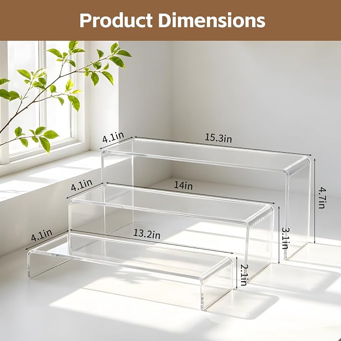 3 Tier Clear Acrylic Display Shelf Organizer, Pantry Can Rack for Food and Drinks, Tiered Stand for Perfume, Cupcakes, Cookies, Party Food, Figurines and Collectibles